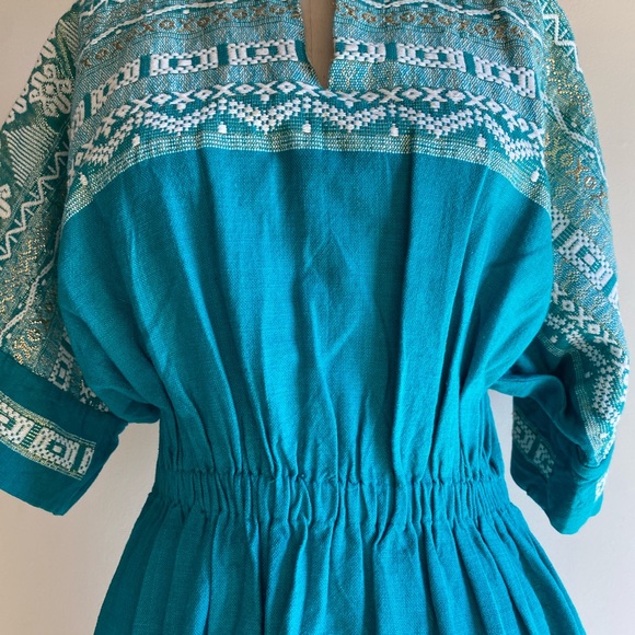 Vintage Boho Green Ethnic Embroidered Dress Southwest Central South America M L - Picture 8 of 10